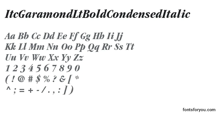 Fuente ItcGaramondLtBoldCondensedItalic - alfabeto, números, caracteres especiales