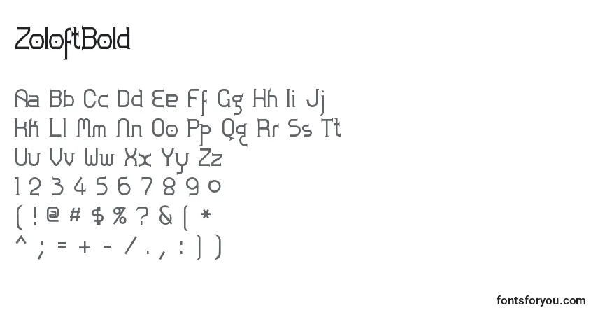 Schriftart ZoloftBold – Alphabet, Zahlen, spezielle Symbole