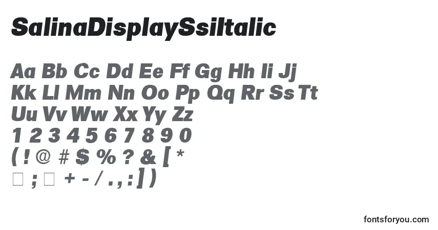 Czcionka SalinaDisplaySsiItalic – alfabet, cyfry, specjalne znaki