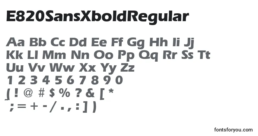 Czcionka E820SansXboldRegular – alfabet, cyfry, specjalne znaki