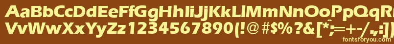 E820SansXboldRegular-fontti – keltaiset fontit ruskealla taustalla