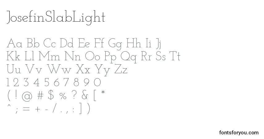 A fonte JosefinSlabLight – alfabeto, números, caracteres especiais
