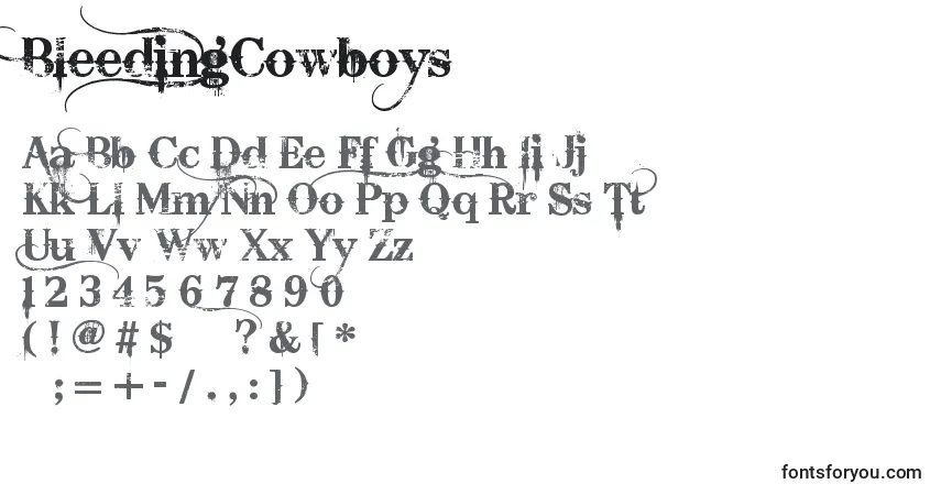 Шрифт BleedingCowboys – алфавит, цифры, специальные символы