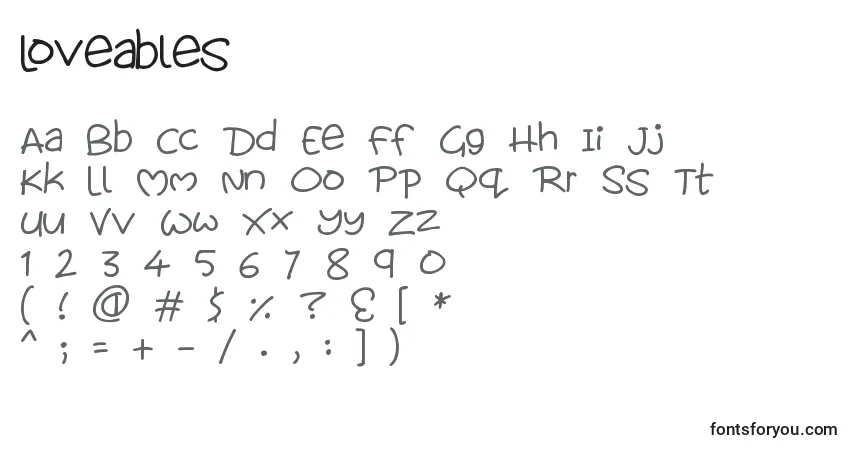 Czcionka Loveables – alfabet, cyfry, specjalne znaki