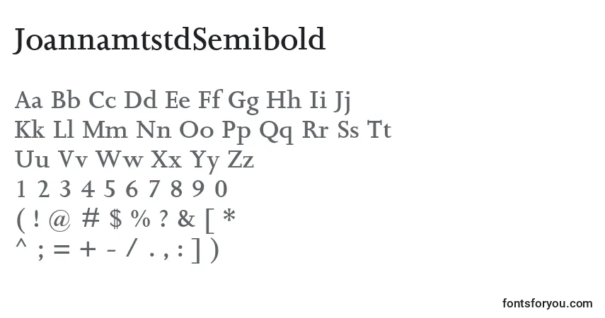 A fonte JoannamtstdSemibold – alfabeto, números, caracteres especiais