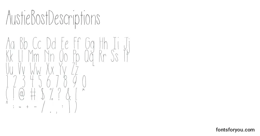 AustieBostDescriptions-fontti – aakkoset, numerot, erikoismerkit