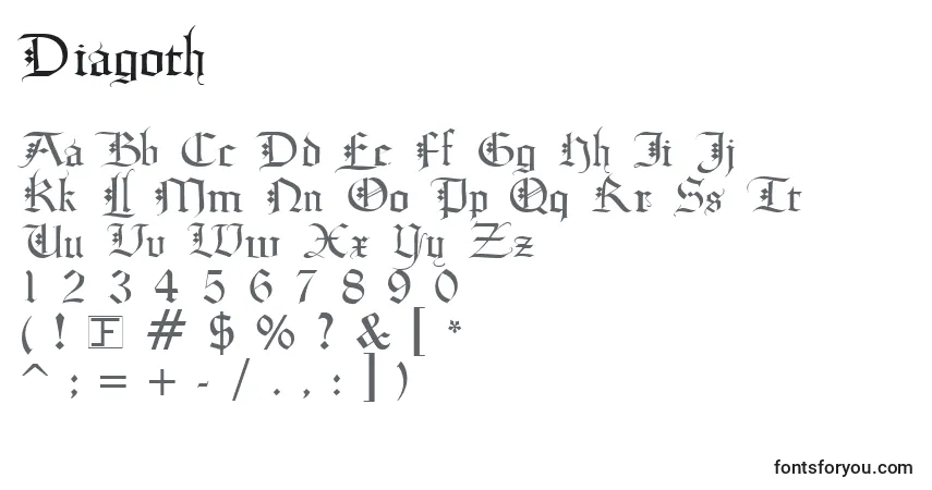 Schriftart Diagoth – Alphabet, Zahlen, spezielle Symbole