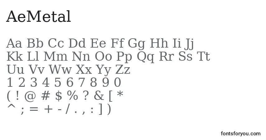 Czcionka AeMetal – alfabet, cyfry, specjalne znaki