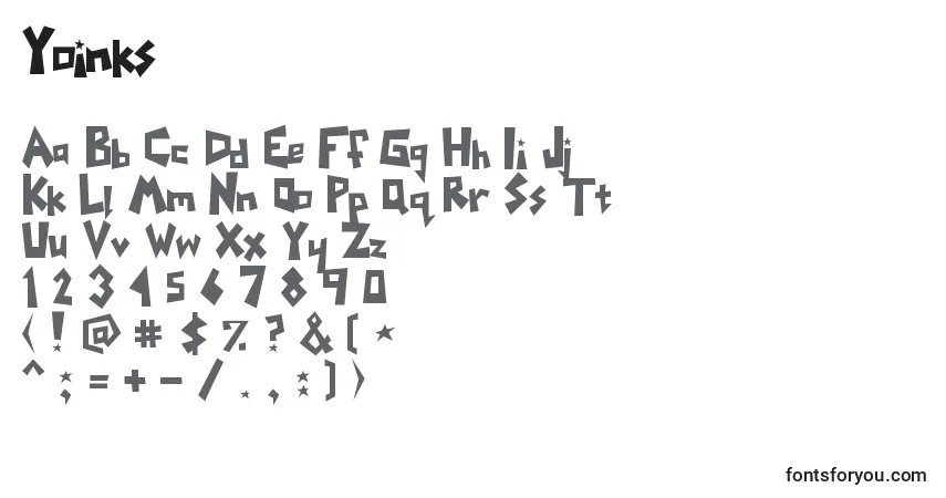 A fonte Yoinks – alfabeto, números, caracteres especiais