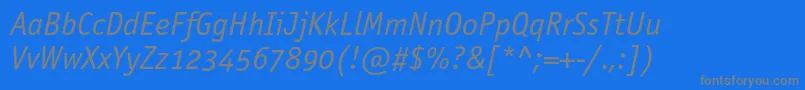 OfficinasansbookoscItalic-Schriftart – Graue Schriften auf blauem Hintergrund