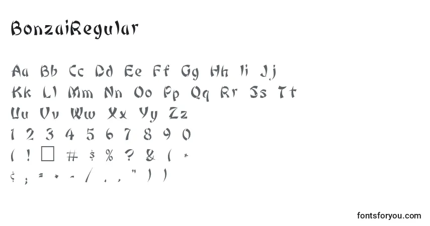 Шрифт BonzaiRegular – алфавит, цифры, специальные символы