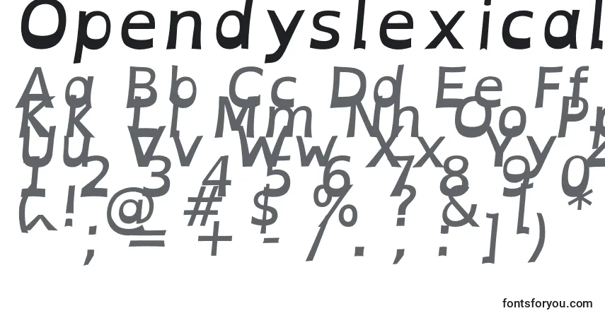 A fonte OpendyslexicaltaBolditalic – alfabeto, números, caracteres especiais