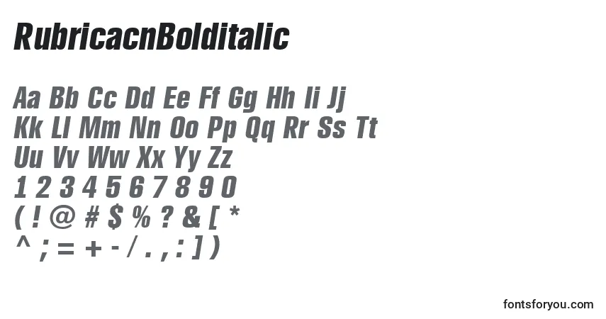 Шрифт RubricacnBolditalic – алфавит, цифры, специальные символы