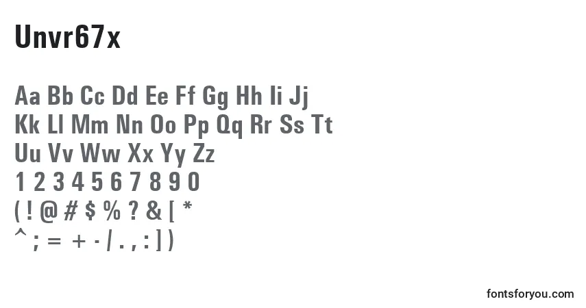 Unvr67x-fontti – aakkoset, numerot, erikoismerkit