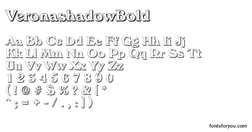 Schriftart VeronashadowBold – Alphabet, Zahlen, spezielle Symbole