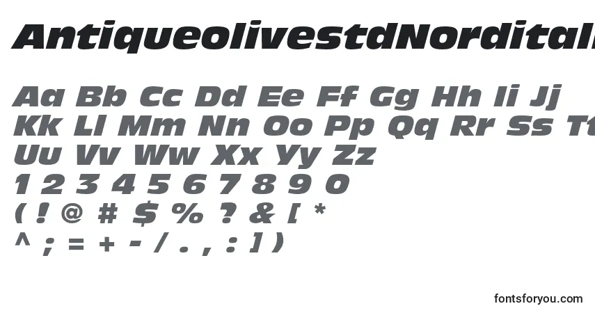 Czcionka AntiqueolivestdNorditalic – alfabet, cyfry, specjalne znaki
