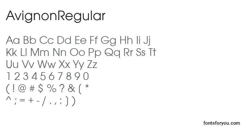 Schriftart AvignonRegular – Alphabet, Zahlen, spezielle Symbole