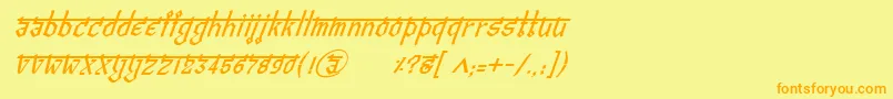 フォントBitlingvedasItalic – オレンジの文字が黄色の背景にあります。