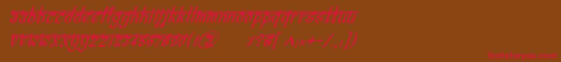 フォントBitlingvedasItalic – 赤い文字が茶色の背景にあります。