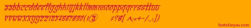BitlingvedasItalic-Schriftart – Rote Schriften auf orangefarbenem Hintergrund