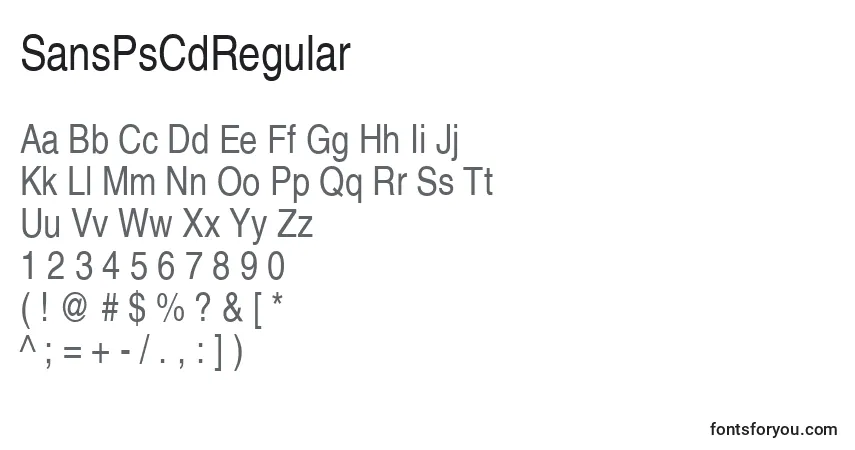 Czcionka SansPsCdRegular – alfabet, cyfry, specjalne znaki