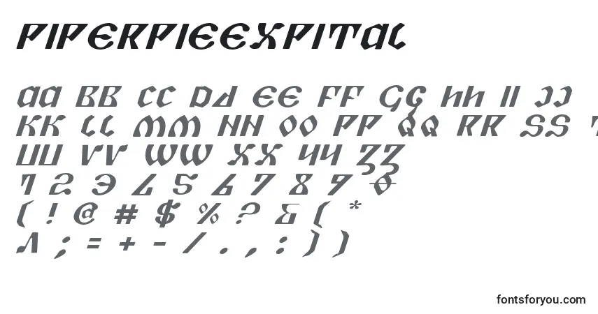 Schriftart PiperPieExpital – Alphabet, Zahlen, spezielle Symbole