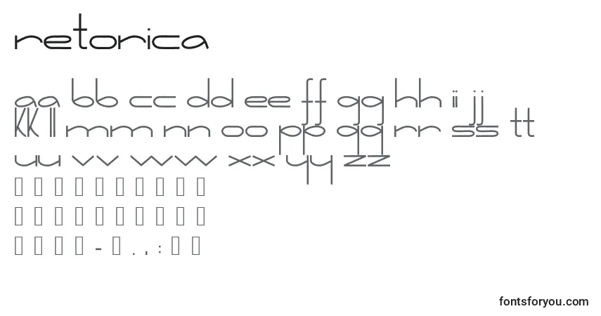 Schriftart Retorica (112313) – Alphabet, Zahlen, spezielle Symbole