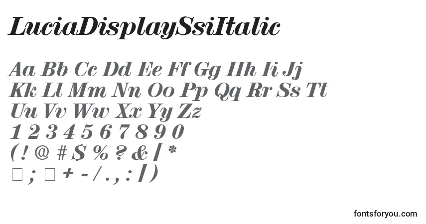 A fonte LuciaDisplaySsiItalic – alfabeto, números, caracteres especiais