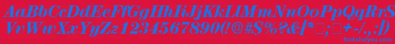 LuciaDisplaySsiItalic-Schriftart – Blaue Schriften auf rotem Hintergrund