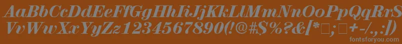 LuciaDisplaySsiItalic-fontti – harmaat kirjasimet ruskealla taustalla