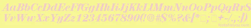 Fonte LuciaDisplaySsiItalic – fontes rosa em um fundo amarelo