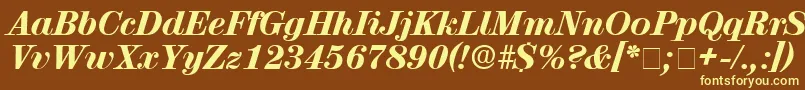 LuciaDisplaySsiItalic-fontti – keltaiset fontit ruskealla taustalla