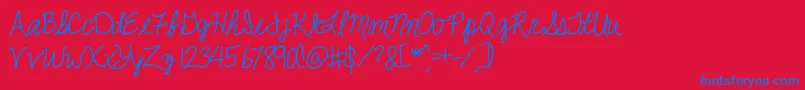 Jackiekcursive-Schriftart – Blaue Schriften auf rotem Hintergrund
