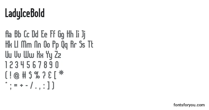 A fonte LadyIceBold – alfabeto, números, caracteres especiais
