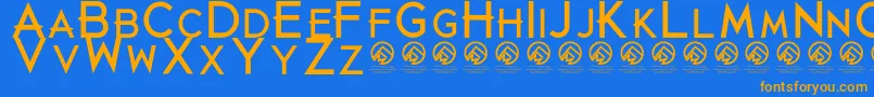 JustdiealreadyBlack-Schriftart – Orangefarbene Schriften auf blauem Hintergrund