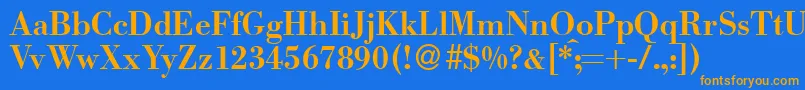 フォントBodomeddbBold – オレンジ色の文字が青い背景にあります。