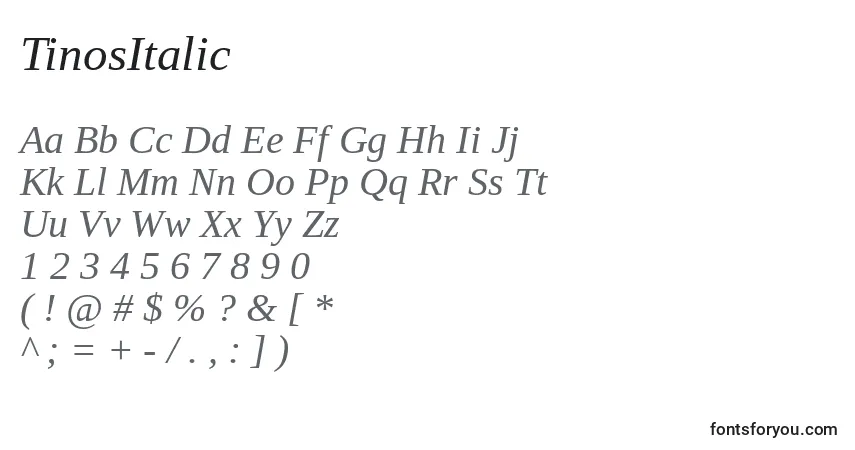 Schriftart TinosItalic – Alphabet, Zahlen, spezielle Symbole