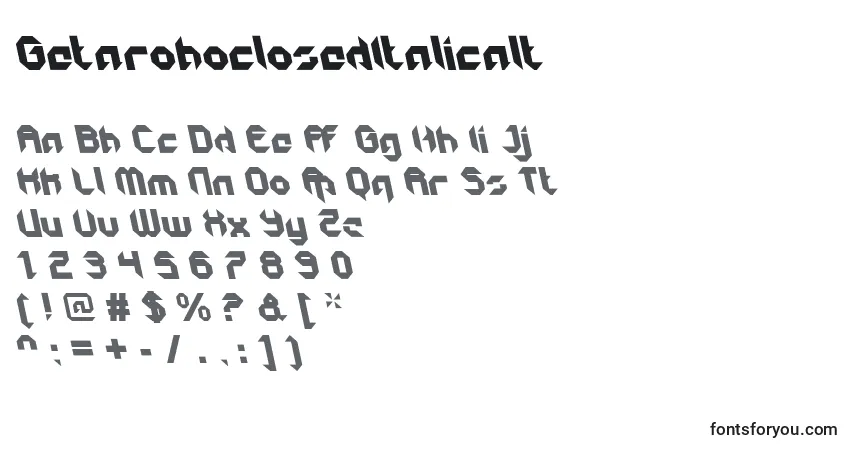 Шрифт GetaroboclosedItalicalt – алфавит, цифры, специальные символы