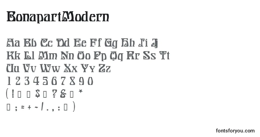 A fonte BonapartModern – alfabeto, números, caracteres especiais