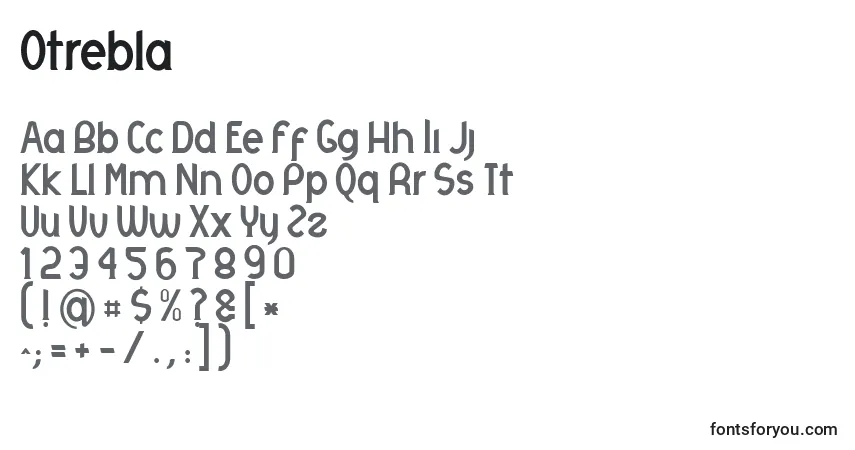 A fonte Otrebla (112336) – alfabeto, números, caracteres especiais