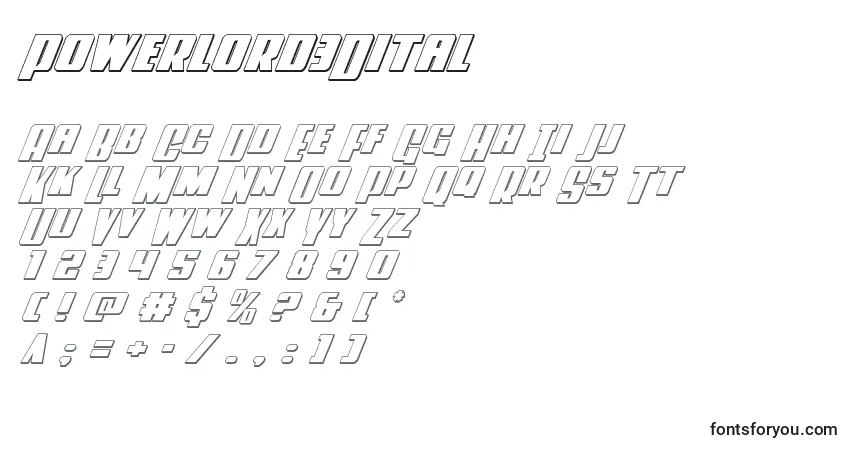 Шрифт Powerlord3Dital – алфавит, цифры, специальные символы