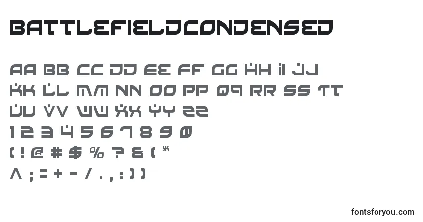 Шрифт BattlefieldCondensed – алфавит, цифры, специальные символы