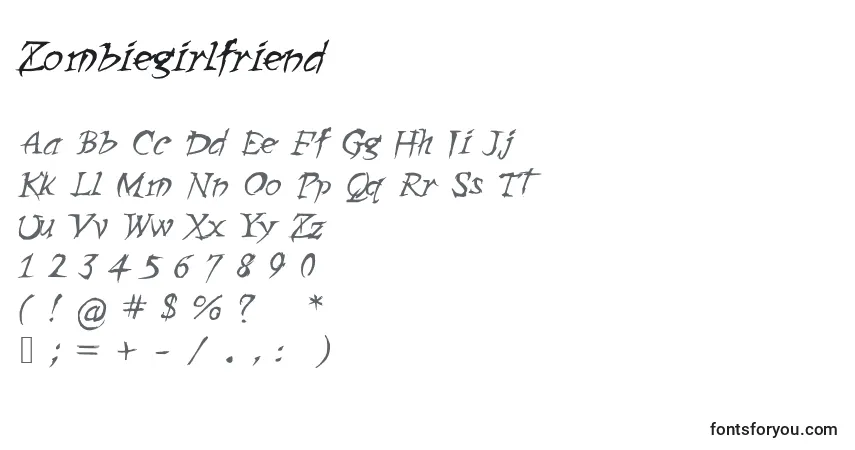 Czcionka Zombiegirlfriend – alfabet, cyfry, specjalne znaki