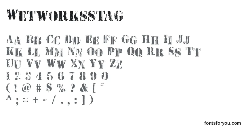 Шрифт Wetworksstag – алфавит, цифры, специальные символы