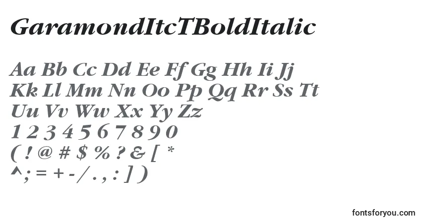 Czcionka GaramondItcTBoldItalic – alfabet, cyfry, specjalne znaki