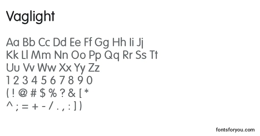 Vaglight-fontti – aakkoset, numerot, erikoismerkit