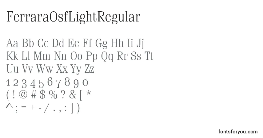A fonte FerraraOsfLightRegular – alfabeto, números, caracteres especiais