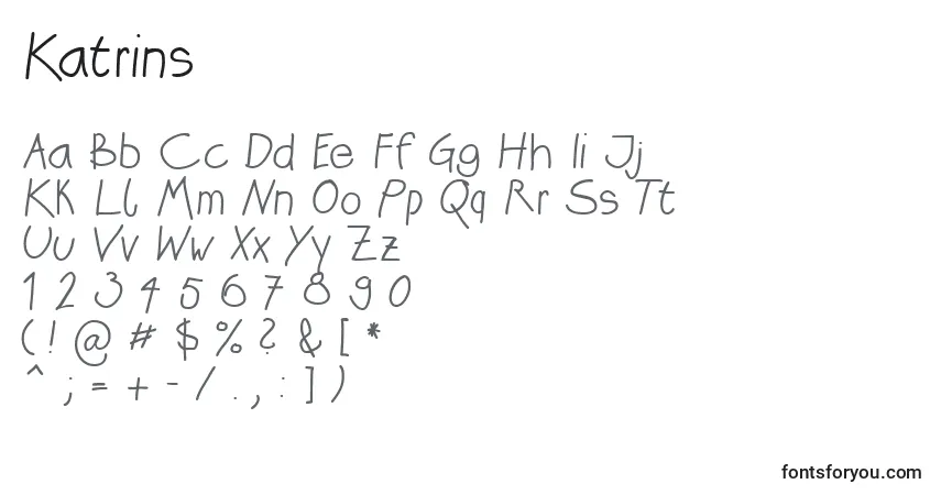 Шрифт Katrins – алфавит, цифры, специальные символы