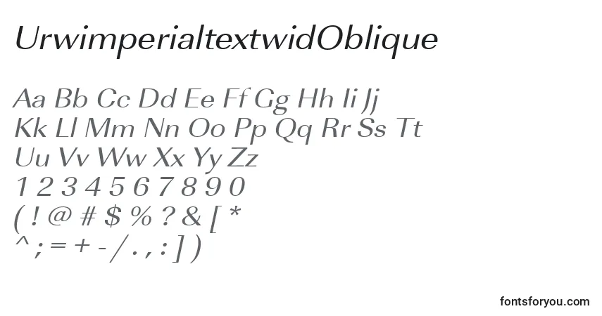 A fonte UrwimperialtextwidOblique – alfabeto, números, caracteres especiais