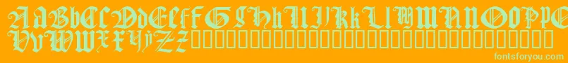 GothicTextureQuadrata-Schriftart – Grüne Schriften auf orangefarbenem Hintergrund